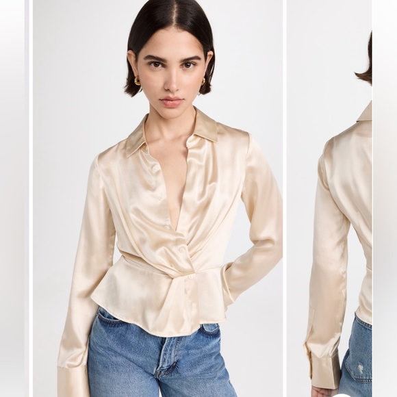 New with tags Reformation Rennes silk top in Palm Green - size 4 - Picture 5 of 7